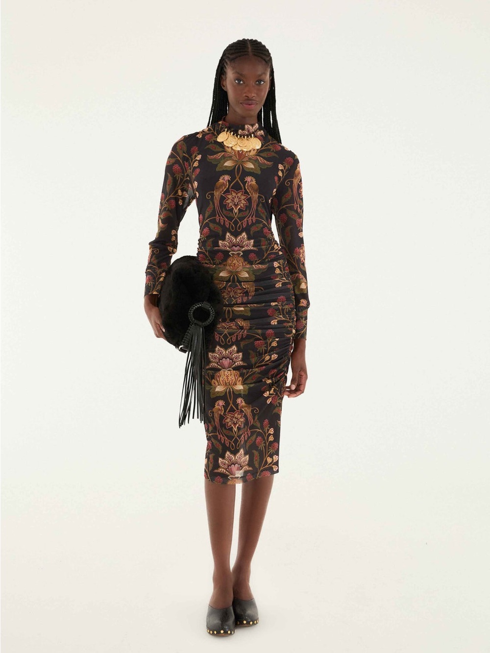 NWT FARM Rio Black Berry Garden Tulle Midi Dress Size M